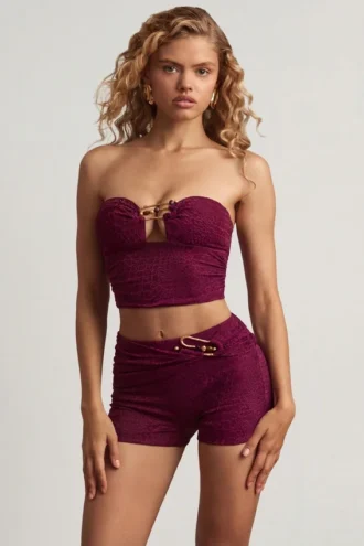 Tarni Hardware-Detail Bandeau Crop Top in Berry Purple