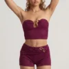 Tarni Hardware-Detail Bandeau Crop Top in Berry Purple