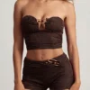 Tarni Hardware-Detail Bandeau Crop Top in Dark Chocolate