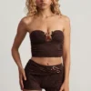 Tarni Hardware-Detail Bandeau Crop Top in Dark Chocolate