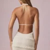 Tarryn Ruffled Backless Halterneck Mini Dress in Ivory