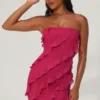 Tatiana Bandeau Ruffle Detail Mini Dress in Fuchsia
