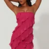 Tatiana Bandeau Ruffle Detail Mini Dress in Fuchsia
