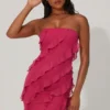 Tatiana Bandeau Ruffle Detail Mini Dress in Fuchsia