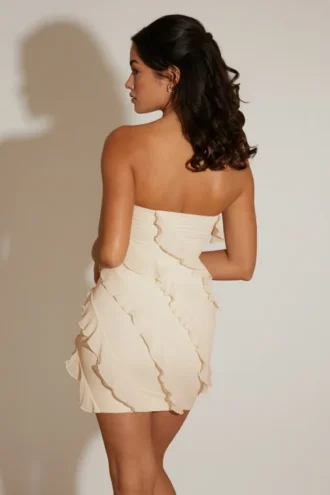 Tatiana Bandeau Ruffle Detail Mini Dress in White