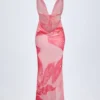 Taveuni Cowl-Neck Hardware-Detail Maxi Dress in Pink Orchid Print