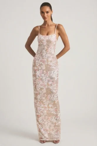 Tavira Embellished Scoop-Neck Backless Maxi Dress in Ivory