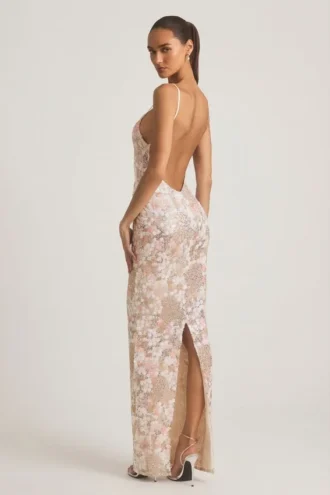 Tavira Embellished Scoop-Neck Backless Maxi Dress in Ivory