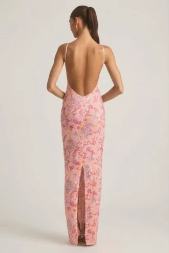 Tavira Embellished Scoop-Neck Backless Maxi Dress in Pink