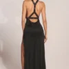 Teodora Cowl-Neck Thigh-High Gown in Black