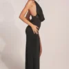 Teodora Cowl-Neck Thigh-High Gown in Black