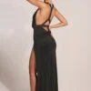 Teodora Cowl-Neck Thigh-High Gown in Black
