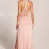 Teodora Cowl-Neck Thigh-High Gown in Blush Pink