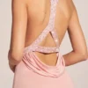 Teodora Cowl-Neck Thigh-High Gown in Blush Pink