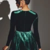 Tera Velvet Long Sleeve Corset Mini Dress in Emerald Green
