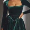 Tera Velvet Long Sleeve Corset Mini Dress in Emerald Green