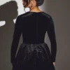 Tera Velvet Long Sleeve Corset Mini Dress in Jet Black