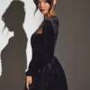 Tera Velvet Long Sleeve Corset Mini Dress in Jet Black