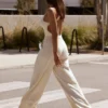 Terry Towelling Wide-Leg Joggers in Cream