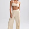 Terry Towelling Wide-Leg Joggers in Cream