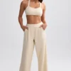 Terry Towelling Wide-Leg Joggers in Cream