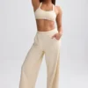 Terry Towelling Wide-Leg Joggers in Cream