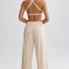 Terry Towelling Wide-Leg Joggers in Cream