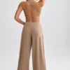 Terry Towelling Wide-Leg Joggers in Mocha Brown