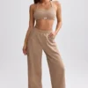Terry Towelling Wide-Leg Joggers in Mocha Brown