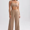 Terry Towelling Wide-Leg Joggers in Mocha Brown