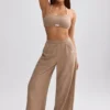 Terry Towelling Wide-Leg Joggers in Mocha Brown