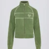 Terry Towelling Zip-Up Cropped Sweatshirt in Green