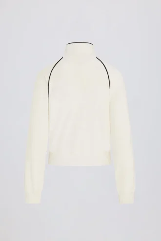 Terry Towelling Zip-Up Cropped Sweatshirt in Ivory