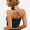 Tesia Slinky Jersey Rose Detail Asymmetric Top in Black