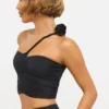 Tesia Slinky Jersey Rose Detail Asymmetric Top in Black