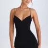 Tesni Strap-Detail Halterneck Mini Dress in Black