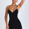 Tesni Strap-Detail Halterneck Mini Dress in Black