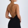 Tesni Strap-Detail Halterneck Mini Dress in Black