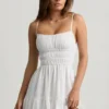 Tessara Shirred Camisole Mini Dress in White