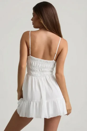 Tessara Shirred Camisole Mini Dress in White