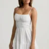 Tessara Shirred Camisole Mini Dress in White