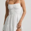 Tessara Shirred Camisole Mini Dress in White