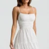 Tessara Shirred Camisole Mini Dress in White