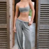 Textured Cotton Button Low-Rise Wide-Leg Joggers in Dark Grey