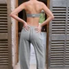 Textured Cotton Button Low-Rise Wide-Leg Joggers in Dark Grey