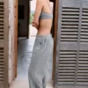 Textured Cotton Button Low-Rise Wide-Leg Joggers in Dark Grey