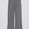 Textured Cotton Button Low-Rise Wide-Leg Joggers in Dark Grey