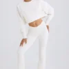 Textured Cotton Jersey Flared Trousers in White