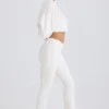 Textured Cotton Jersey Flared Trousers in White