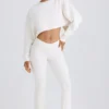 Textured Cotton Jersey Flared Trousers in White